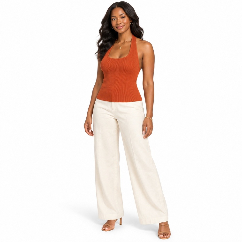 Babaton Aritzia Sculpt Knit Halter Top Burnt Orange Ribbed Tank MEDIUM